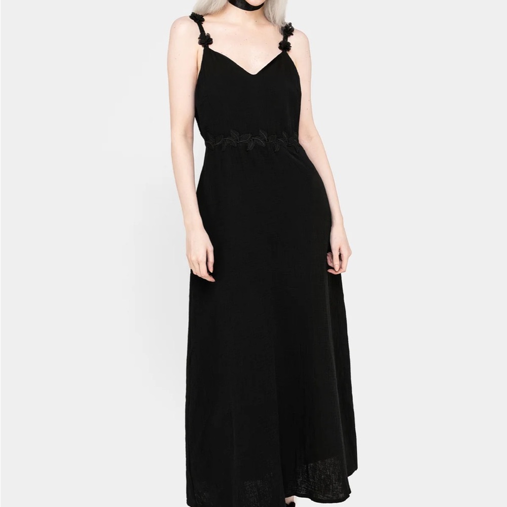 Black Maxi Slip Dress with Knotted Straps